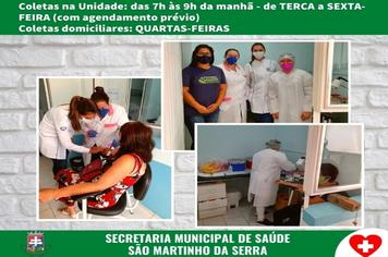 Realização das coletas de material biológico para análise
Unidade de Saúde de São Martinho da Serra