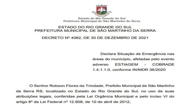 Decreto
Decreto Nº 4082, de 30 de Dezembro de 2021