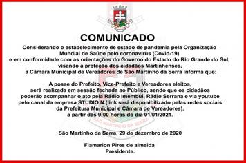 Comunicado da Câmara de Vereadores