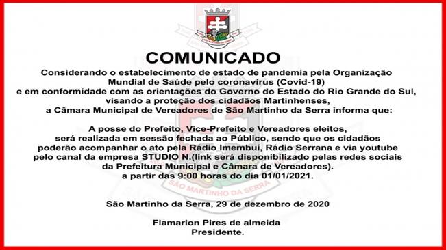 Comunicado da Câmara de Vereadores