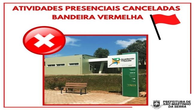 Atividades presenciais na academia são canceladas
Bandeira Vermelha